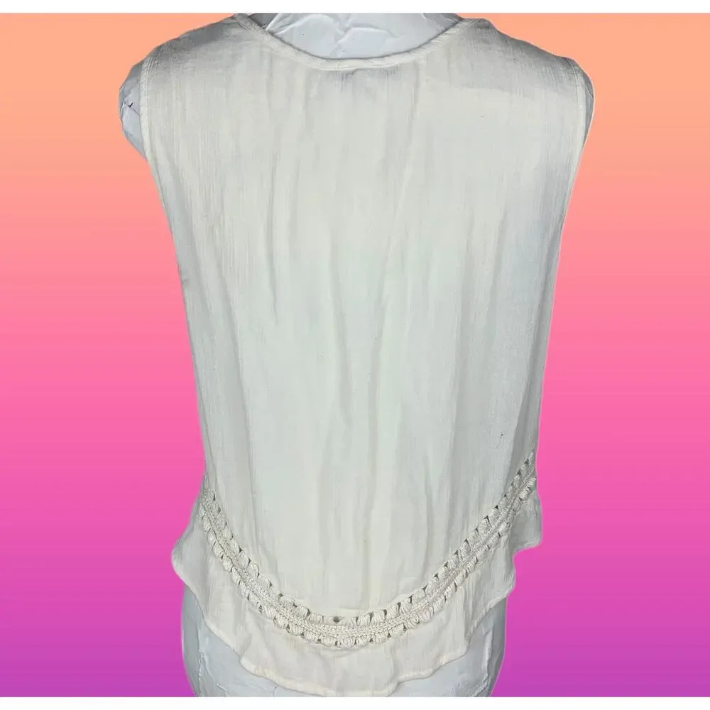 AE Cream Crochet Detail Boho Sleevless Tank Top Cover Up Sz Medium - Picture 2 of 7